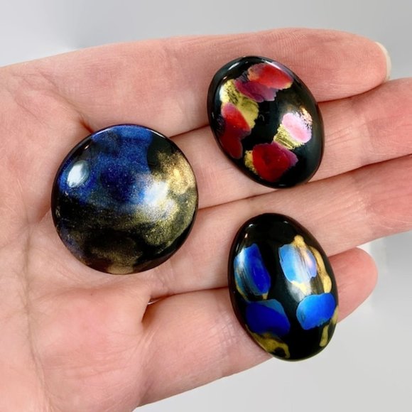 Earring Lot, Black, Metallic, Red, Blue Gold, Abstract, Retro, Lot of 3,Vintage - Picture 3 of 4